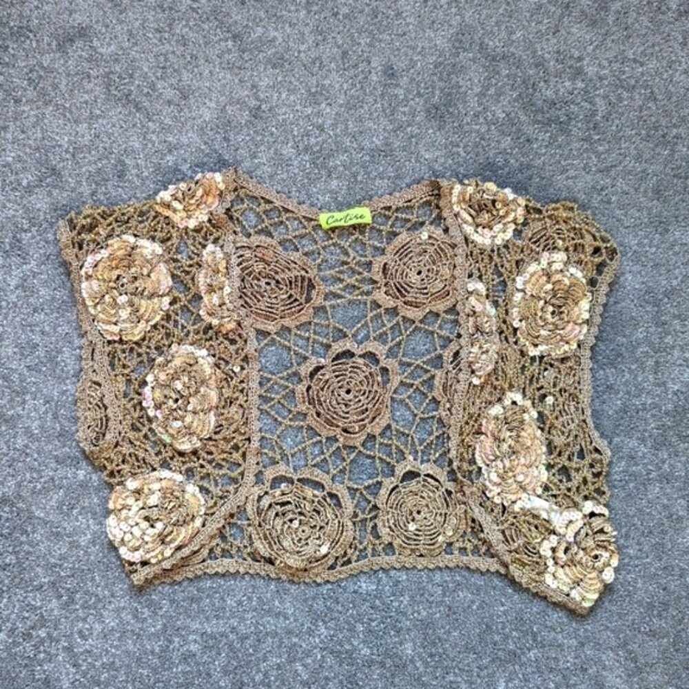 Crochet Rose Bolero Cardigan Womens Med Bohemian Grandmacore Cottagecore Swiftie